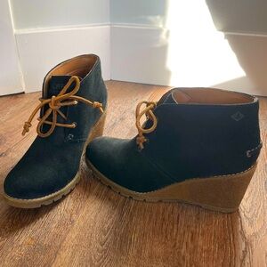 Sperry Black Suede Wedge Ankle Boots